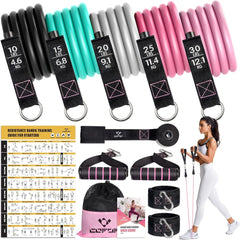 Resistance Bands with Handles for Women, 5 Level Exercise Bands Workout Bands for Physical Therapy, Yoga, Pilates, Door Anchor, Storage Pouch - Showlu Well Nation Store