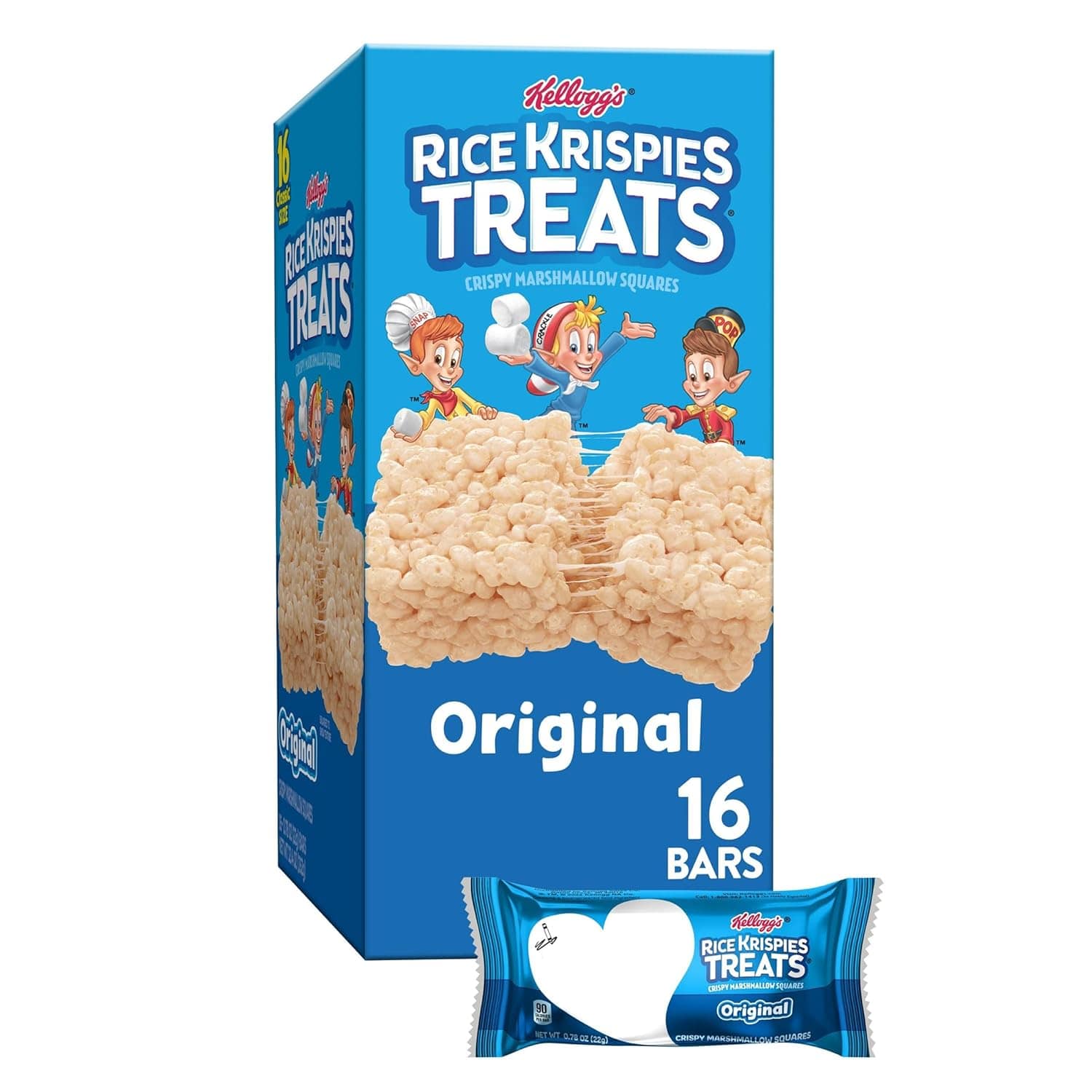 Rice Krispies Treats Crispy Marshmallow Squares, Kids Snacks, Snack Bars, Original, 12.4oz Box (16 Bars) - Showlu Wellness Nation Store