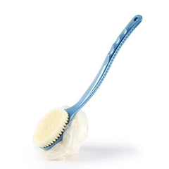 Shower Body Brush with Bristles and Loofah,Back Scrubber Bath Mesh Sponge with Curved Long Handle for Skin Exfoliating Bath, Massage Bristles Suitable for Wet or Dry, Men and Women (Blue) - Showlu Well Nation Store