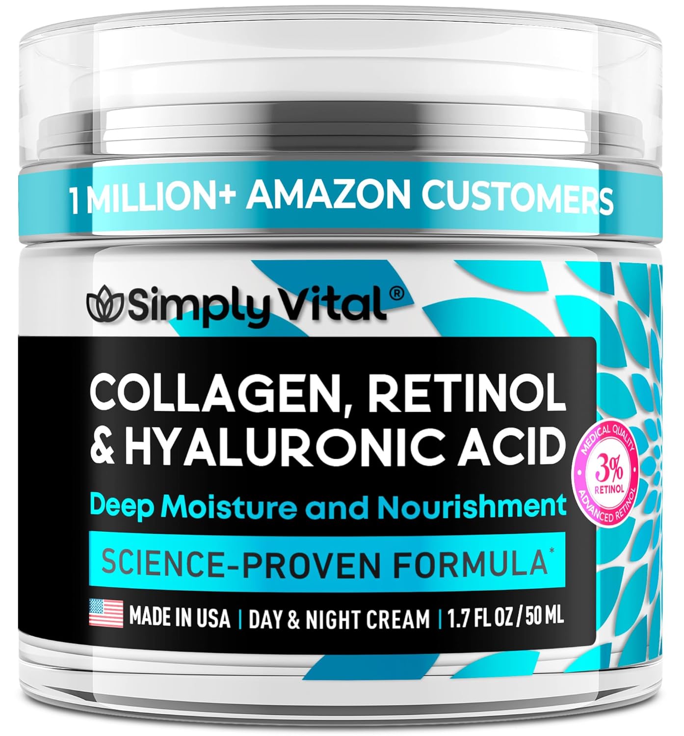 SimplyVital Face Moisturizer Collagen Cream - Anti Aging Neck and Décolleté - Made in USA Day & Night Face Cream - Moisturizing, Lifting & Recovery – 1.7oz - Showlu Wellness Nation Store