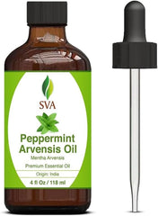SVA Peppermint Essential Oil – 4 Fl Oz – 100% Natural Peppermint Oil - for Diffuser, Hair Care, Face, Skin Care, Aromatherapy, Scalp and Body Massage, Soap and Candle Making - with Dropper - Showlu Well Nation Store