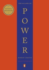 The 48 Laws of Power paperback book cover with orange background and blue vertical stripe featuring the title and author Robert Greene, national bestseller badge