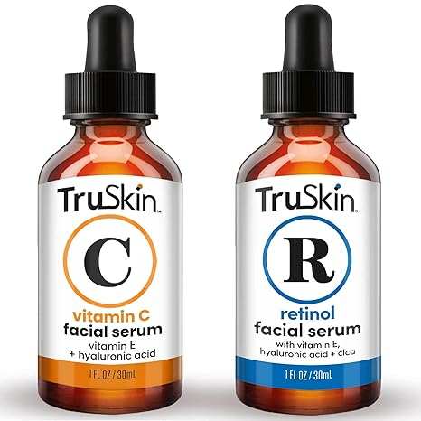 TruSkin Face Serum Duo – Vitamin C & Retinol Serum for Face – Anti - Aging Skin Care Gift Set for Women – Helps Improve Appearance of Fine Lines & Wrinkles for Smoother Looking Skin, 1 Fl Oz, 2 Bottles - Showlu Well Nation Store