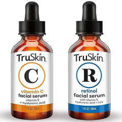 TruSkin Face Serum Duo – Vitamin C & Retinol Serum for Face – Anti - Aging Skin Care Gift Set for Women – Helps Improve Appearance of Fine Lines & Wrinkles for Smoother Looking Skin, 1 Fl Oz, 2 Bottles - Showlu Well Nation Store
