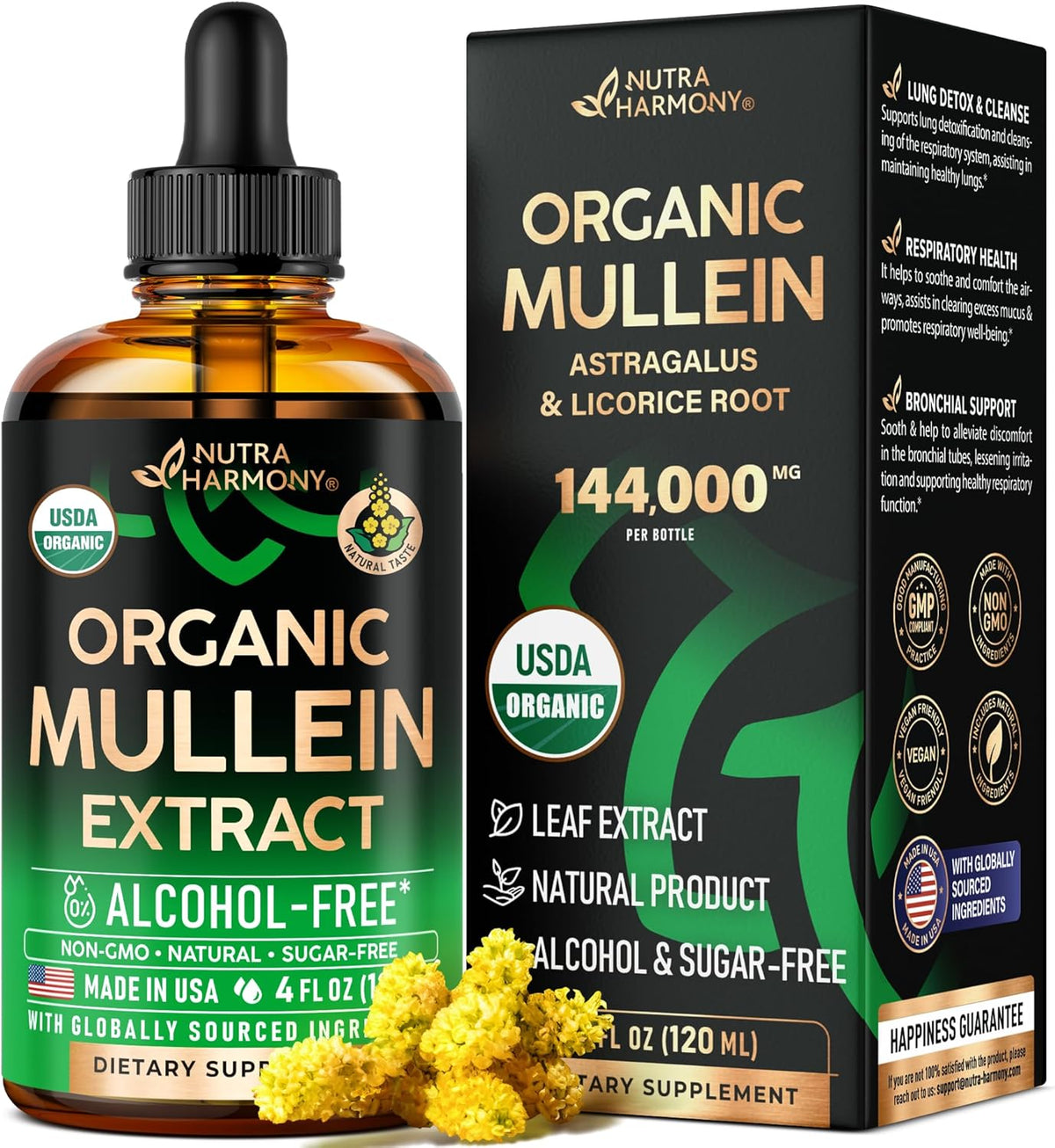 USDA Organic Mullein Drops for Lungs - Mullein Leaf & Licorice Extract Supplement - Made in USA - Lung & Bronchial Cleanse for Smokers - Respiratory Health Support - As Liquid, Tincture, Tea - 4 fl oz - Showlu Well Nation Store