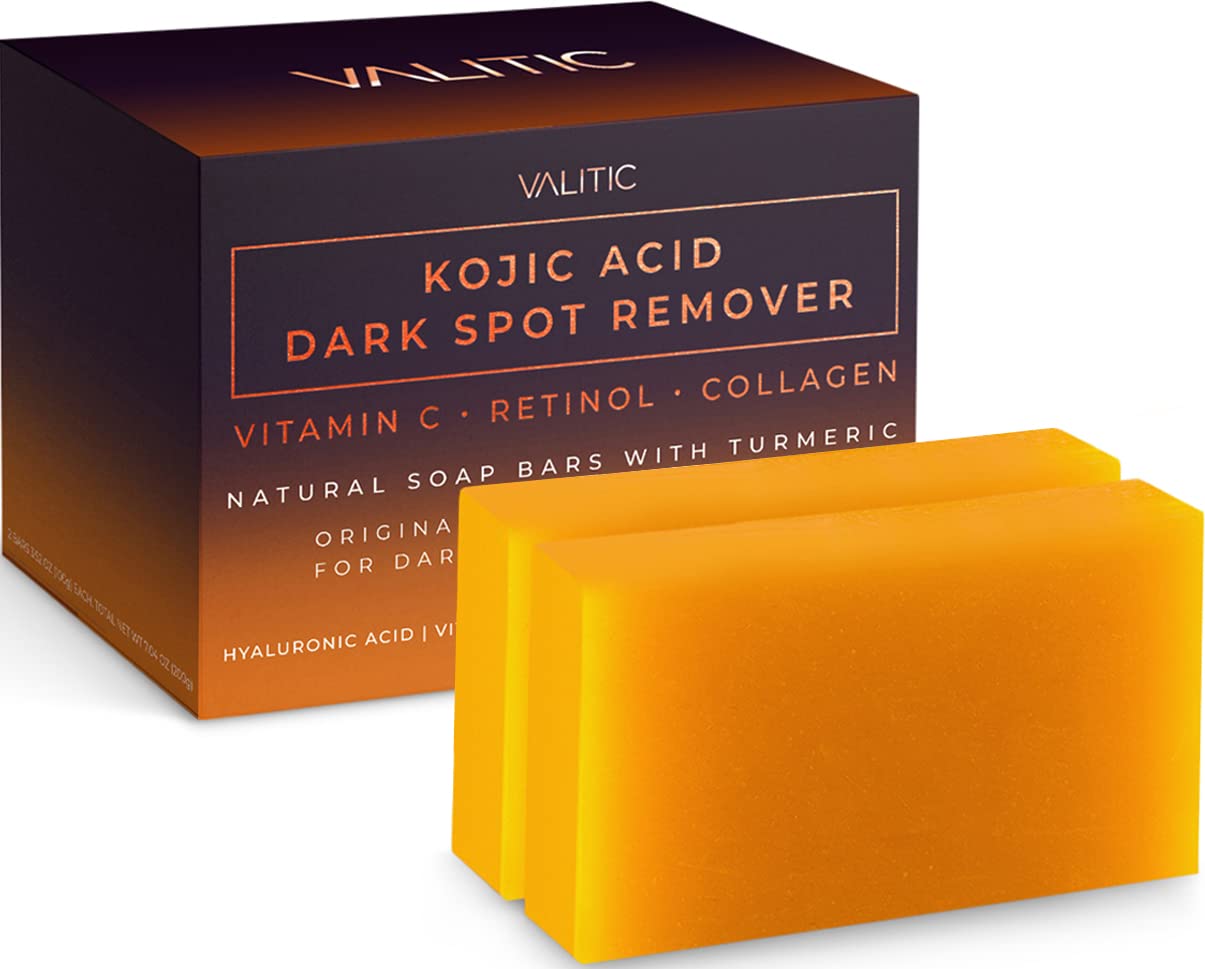 VALITIC Kojic Acid Dark Spot Remover Soap Bars with Vitamin C, Retinol, Collagen, Turmeric - Original Japanese Complex Infused with Hyaluronic Acid, Vitamin E, Shea Butter, Castile Olive Oil (2 Pack) - Showlu Well Nation Store
