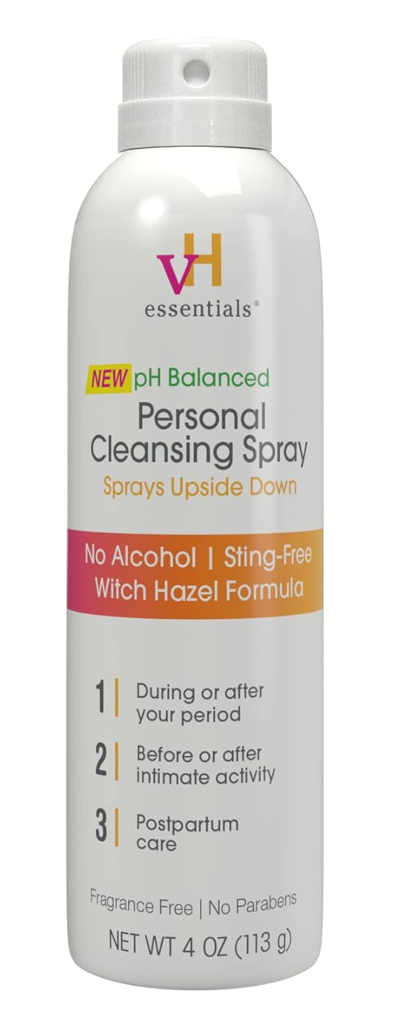 vH essentials Personal Cleansing Spray, pH Balancing Lactic Acid, Sting - Free, Witch Hazel Formula, Fragrance free, Paraben free, Sprays upside down for easy external intimate cleansing, 4 floz - Showlu Well Nation Store