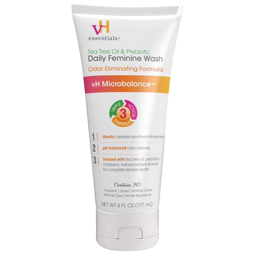 vH essentials, Ph Balanced Daily Feminine Wash, Tea Tree Oil & Prebiotic, 6, Fl Oz, (Pack Of 1) 54306 Clear - Showlu Well Nation Store