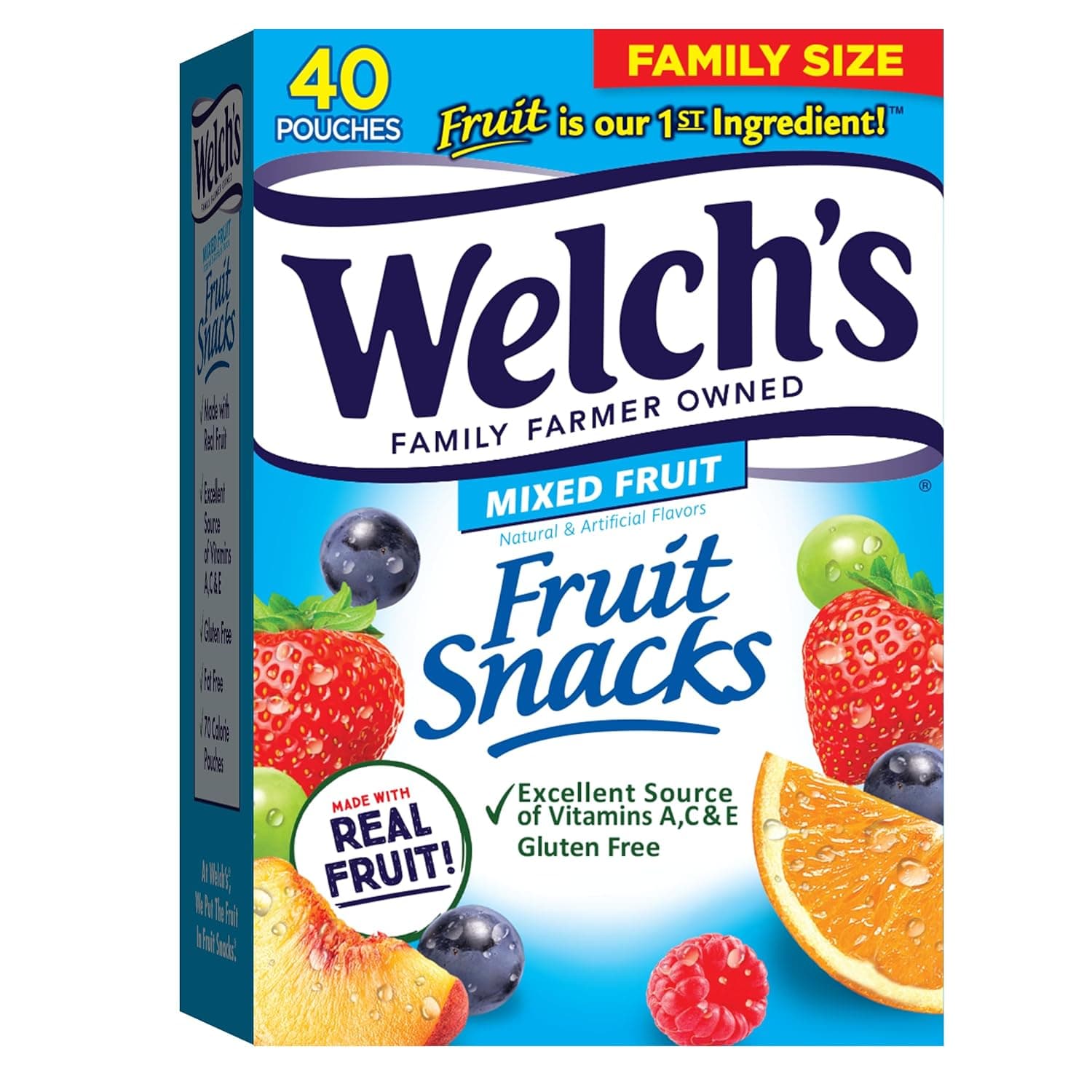 Welch's Fruit Snacks, Mixed Fruit, Perfect Halloween Candy Bulk Pack, Gluten Free, Individual Single Serve Bags, 0.8 oz (Pack of 40) - Showlu Wellness Nation Store