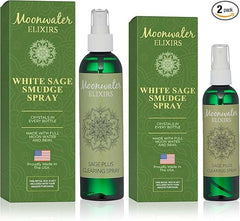 Moonwater Elixirs White Sage Smudge Spray for spiritual cleansing and aura protection with clear quartz and Reiki energy, 2-pack aromatherapy spray