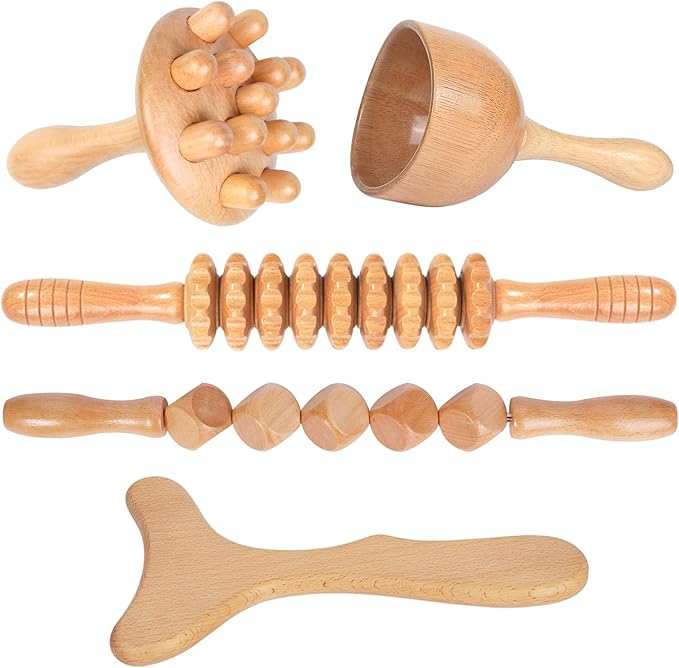 Wood Therapy Massage Tools 5 - in - 1 Lymphatic Drainage Massager Maderoterapia Kit Wooden Massager Body Sculpting Tools for Muscle Pain Relief, Anti - Cellulite, Body Contouring and Shaping - Showlu Well Nation Store